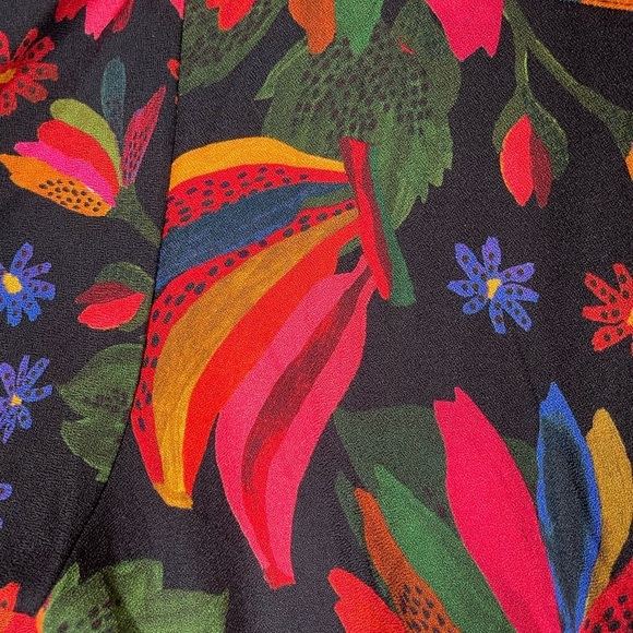 Farm Rio Black Banana Sky Mini Dress Sz S Puff Sleeve Tiered Flowy Beaded Beach - Picture 9 of 16